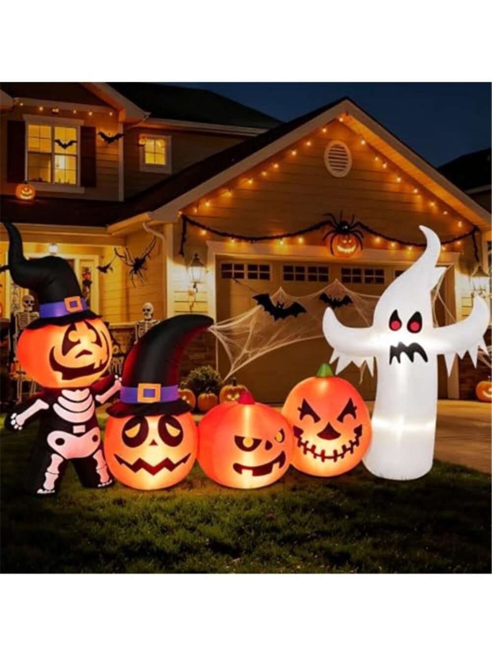 8FT Halloween Inflatable Pumpkin Skeleton Ghost Combo Decorations